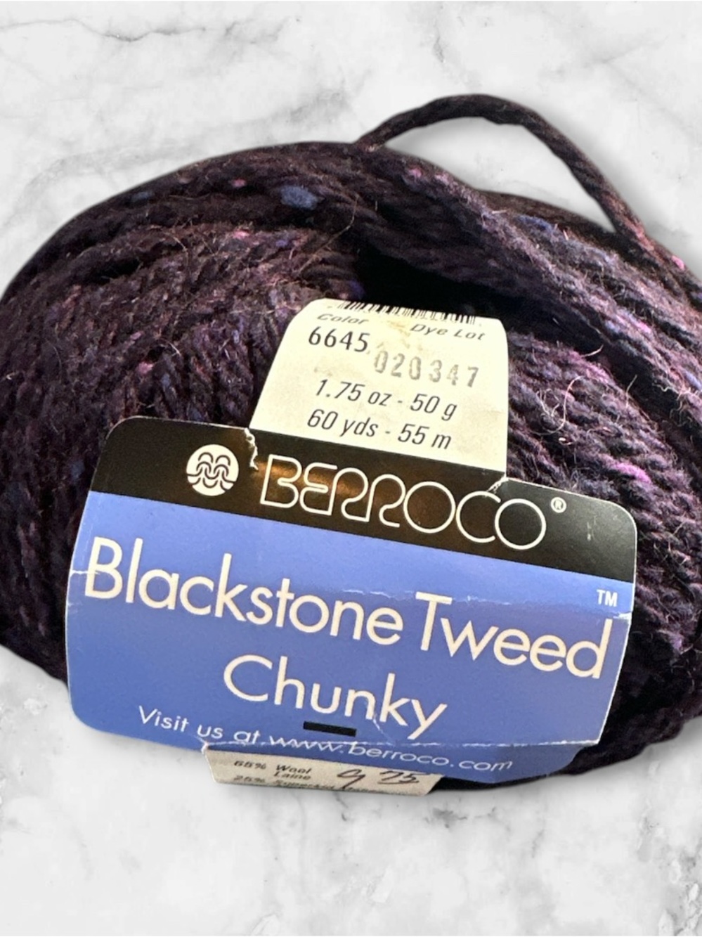 Berroco Blackstone Tweed Chunky purple #6645 wool, mohair, angora 50g ball yarn